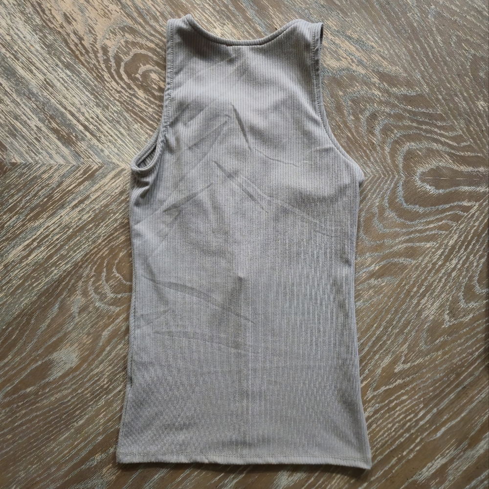 Red by BKE Taupe Ribbed Lace-Up Front Tank Top Women’s Small Stretch Knit - Picture 5 of 6